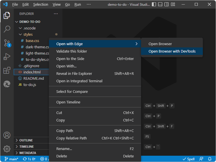 DevTools > ブラウザーを開くを右クリックします