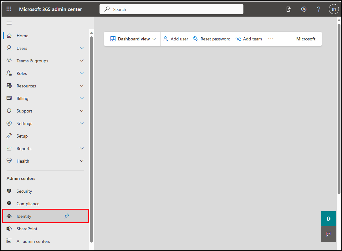 Microsoft Entra 管理センターへのナビゲーション。