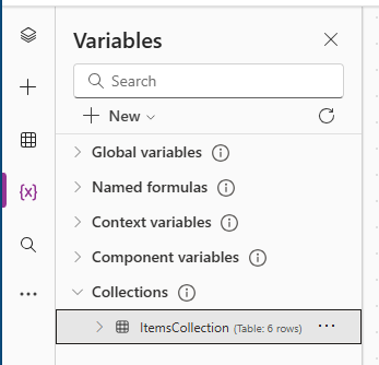 アプリの変数ビューのスクリーンショット。