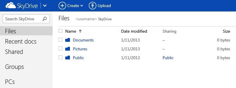 OneDrive の [ファイル] ページのスクリーンショット。
