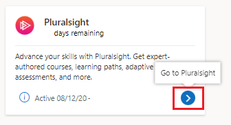 アクティブ化後の Visual Studio サブスクリプションの Pluralsight 特典タイルを示すスクリーンショット。