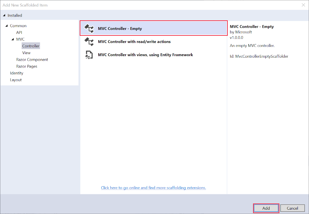 MVC 컨트롤러 추가