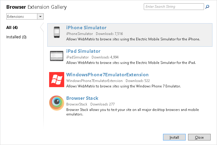 WebMatrix 확장 찾아보기 WebMatrix 확장 찾아보기