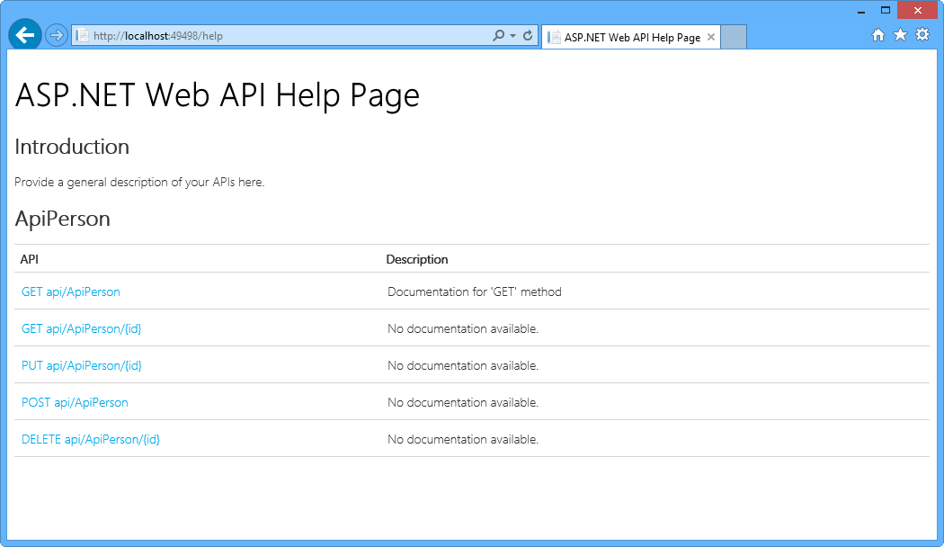 ASP.NET Web API 도움말 페이지