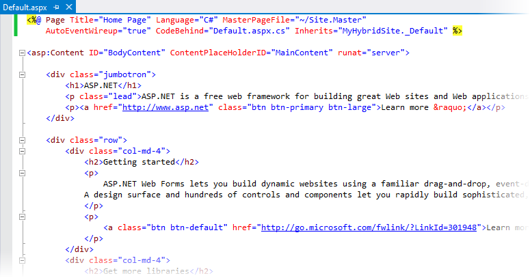 Default.aspx 페이지 탐색