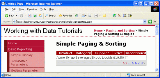페이지 번호를 클릭하면 포스트백이 발생하고 레코드의 적절한 하위 집합이 표시됩니다.