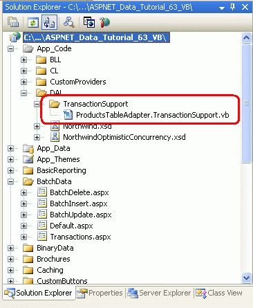 TransactionSupport라는 폴더와 이름이 ProductsTableAdapter.TransactionSupport.vb 클래스 파일 추가