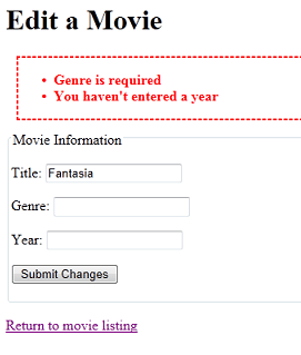 유효성 검사 오류를 보여 주는 동영상 편집 페이지