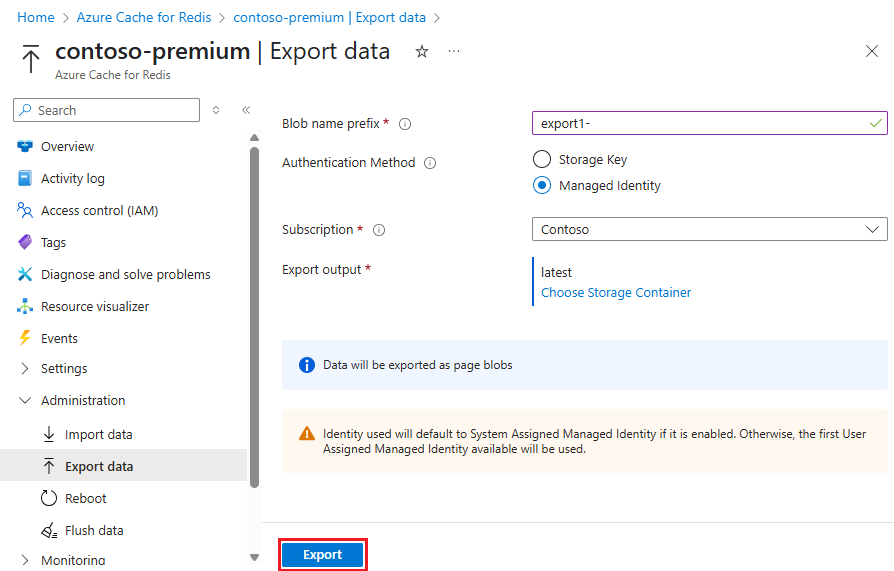 내보내기 단추를 보여 주는 스크린샷