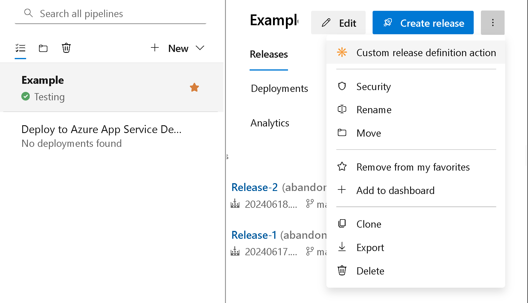 definition explorer 상황에 맞는 메뉴의 스크린샷.