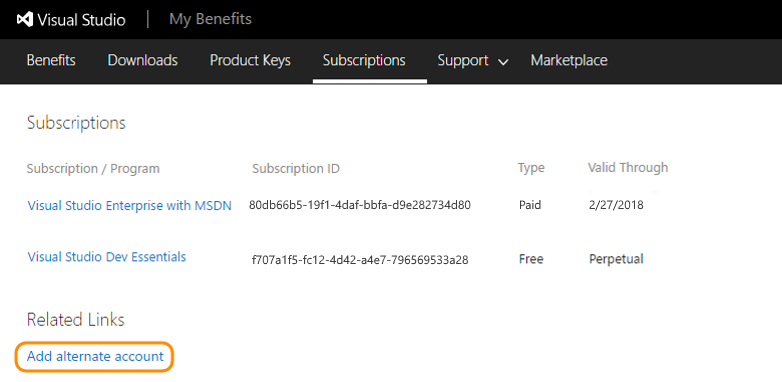 구독에 대체 계정 추가