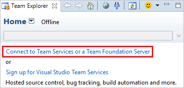 TFS 또는 Azure DevOps 조직에 연결하려면 Team Foundation Server에 연결 선택