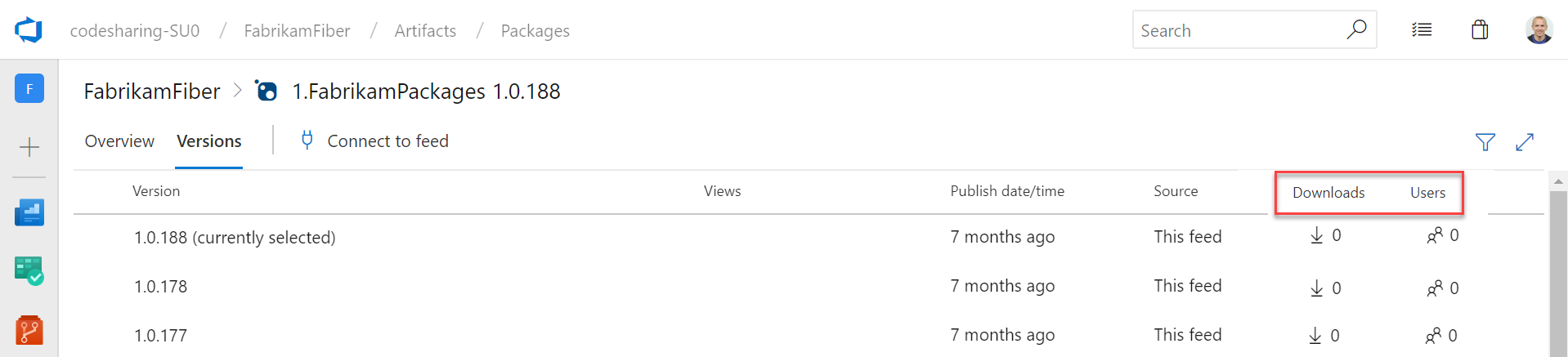패키지 사용량 통계 스크린샷