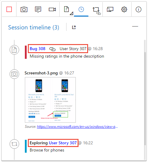 현재 작업 항목의 보기를 보여 주는 스크린샷