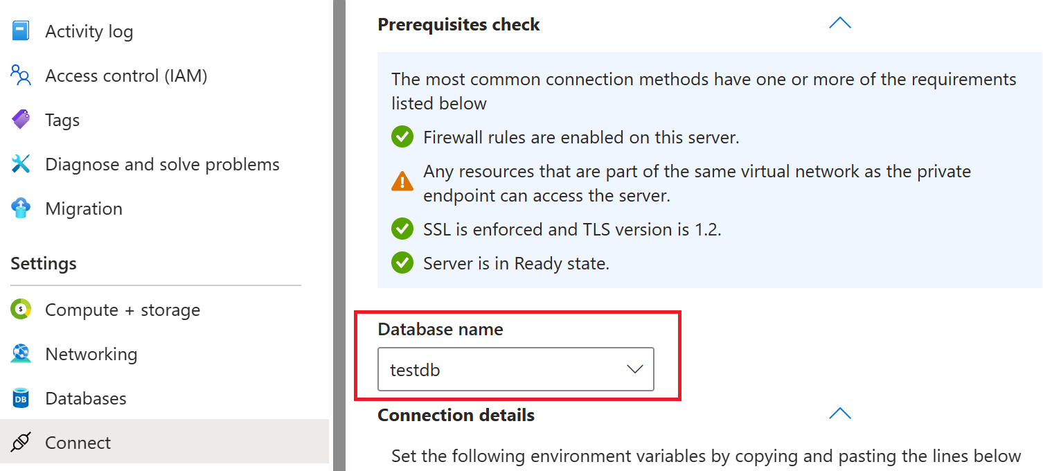 특정 데이터베이스를 선택할 수 있는 드롭다운을 보여 주는 스크린샷