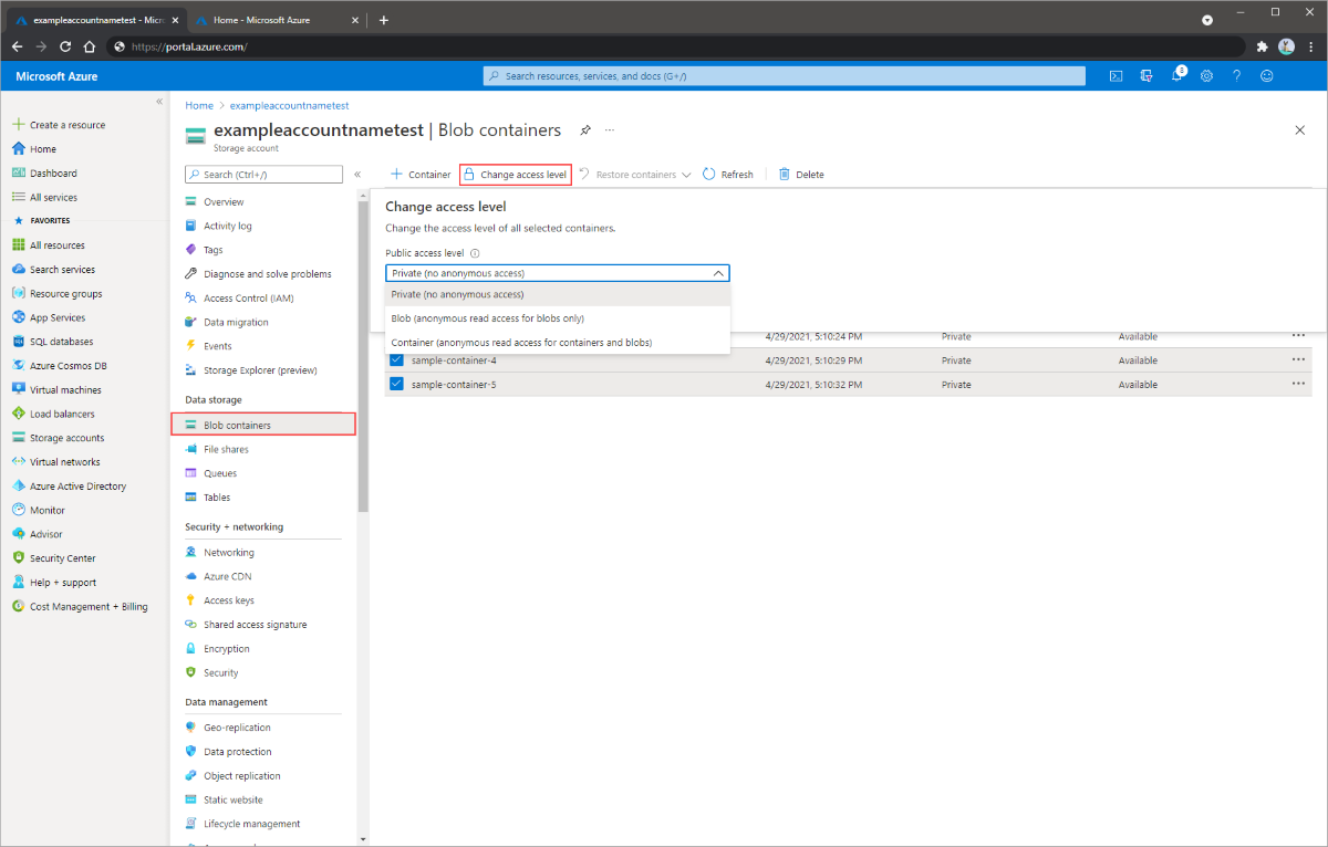 포털에서 익명 액세스 수준을 설정하는 방법을 보여 주는 스크린샷