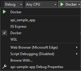 Visual Studio Docker 실행 옵션