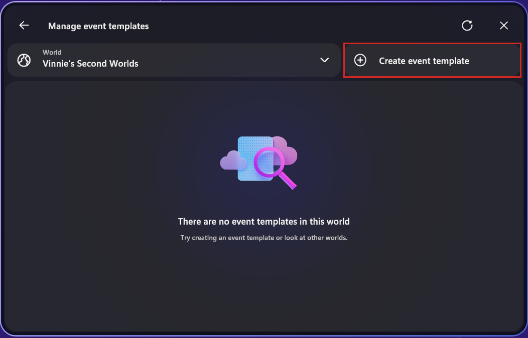 이벤트 템플릿 만들기 단추가 강조 표시된 메시 앱의 스크린샷