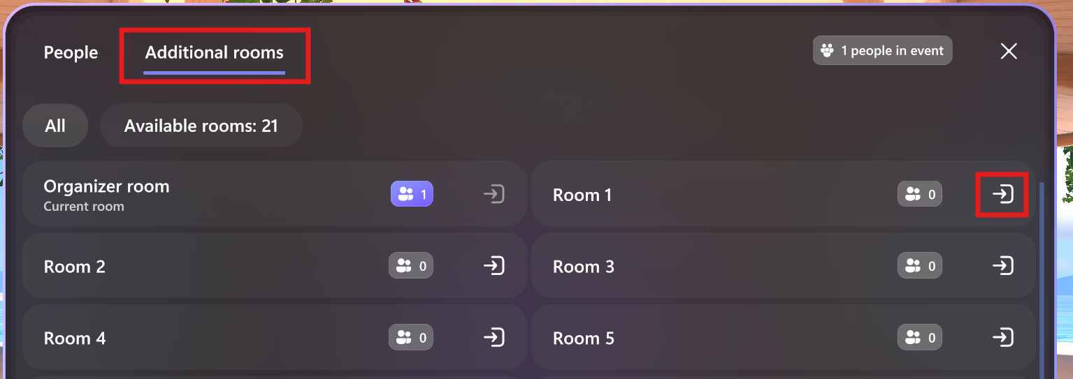 메시의 추가 회의실 패널 스크린샷.