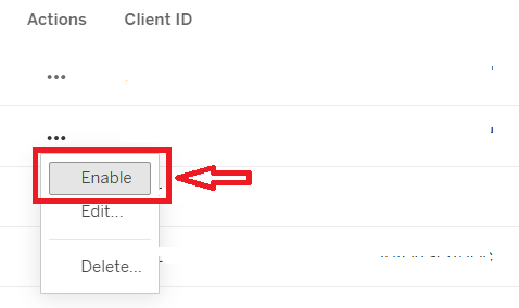 Screenshot that shows how to enable the Tableau App.