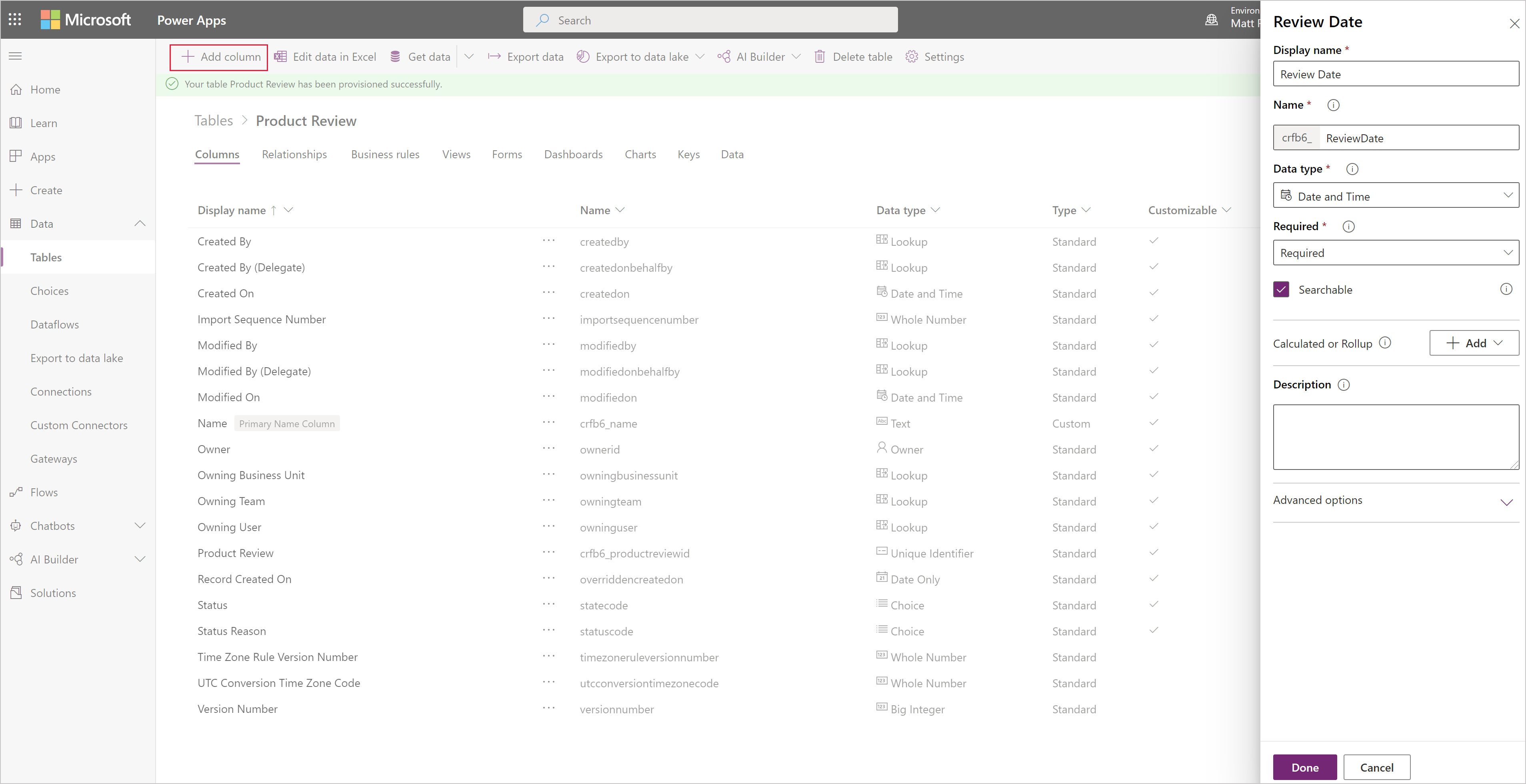 열을 만듭니다.