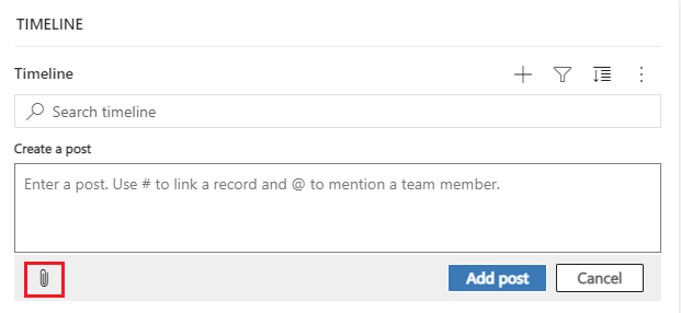 게시물 만들기 대화 상자의 첨부 아이콘입니다.