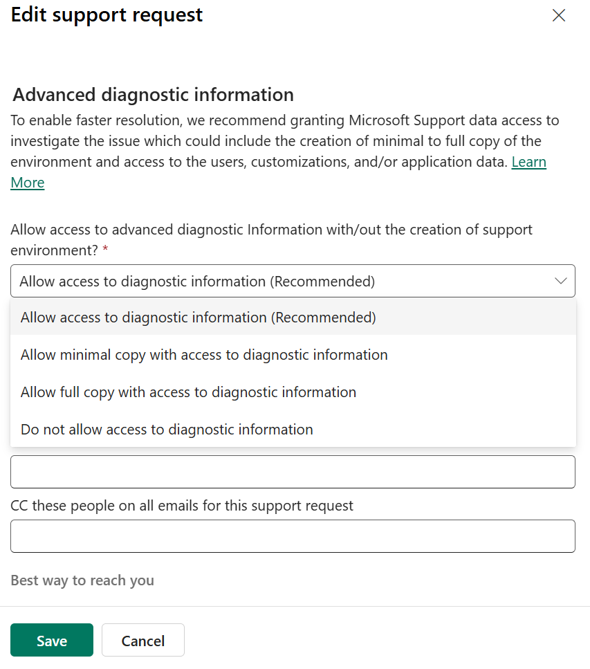 동의 정보가 강조 표시된 지원 요청의 스크린샷.
