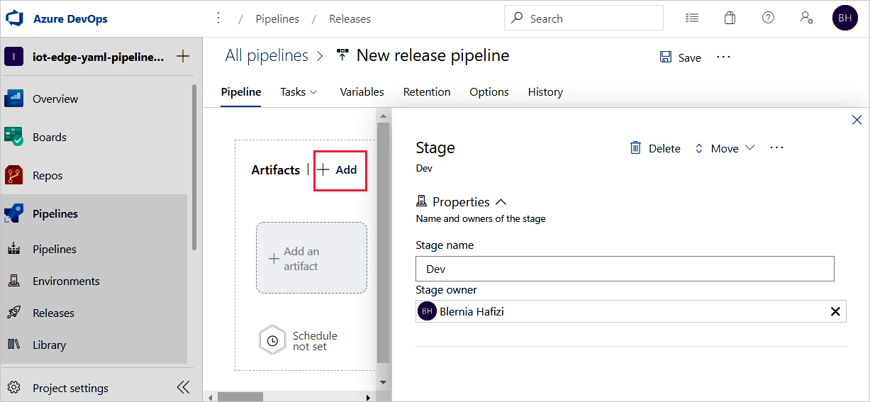 인터페이스의 아티팩트 영역에서 추가 클릭