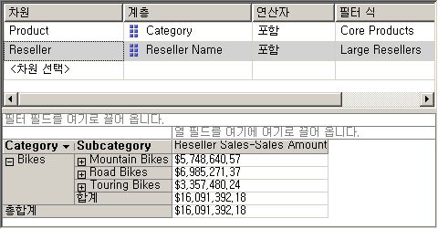 명명된 집합을 2개 포함하는 필터 창