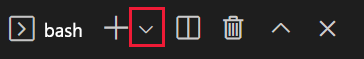 드롭다운에 bash가 있는 Visual Studio Code 터미널 창의 스크린샷