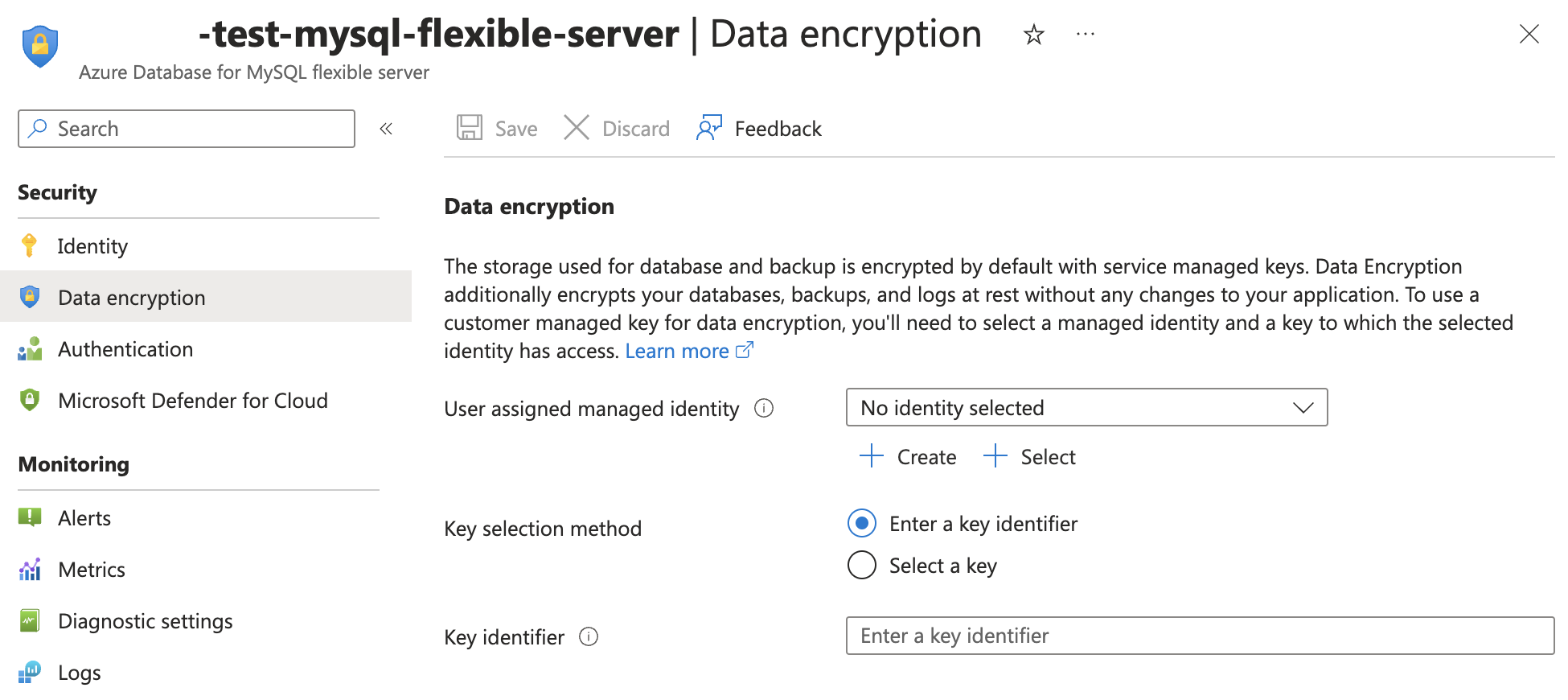 고객 관리형 키를 선택하는 설정 페이지의 스크린샷