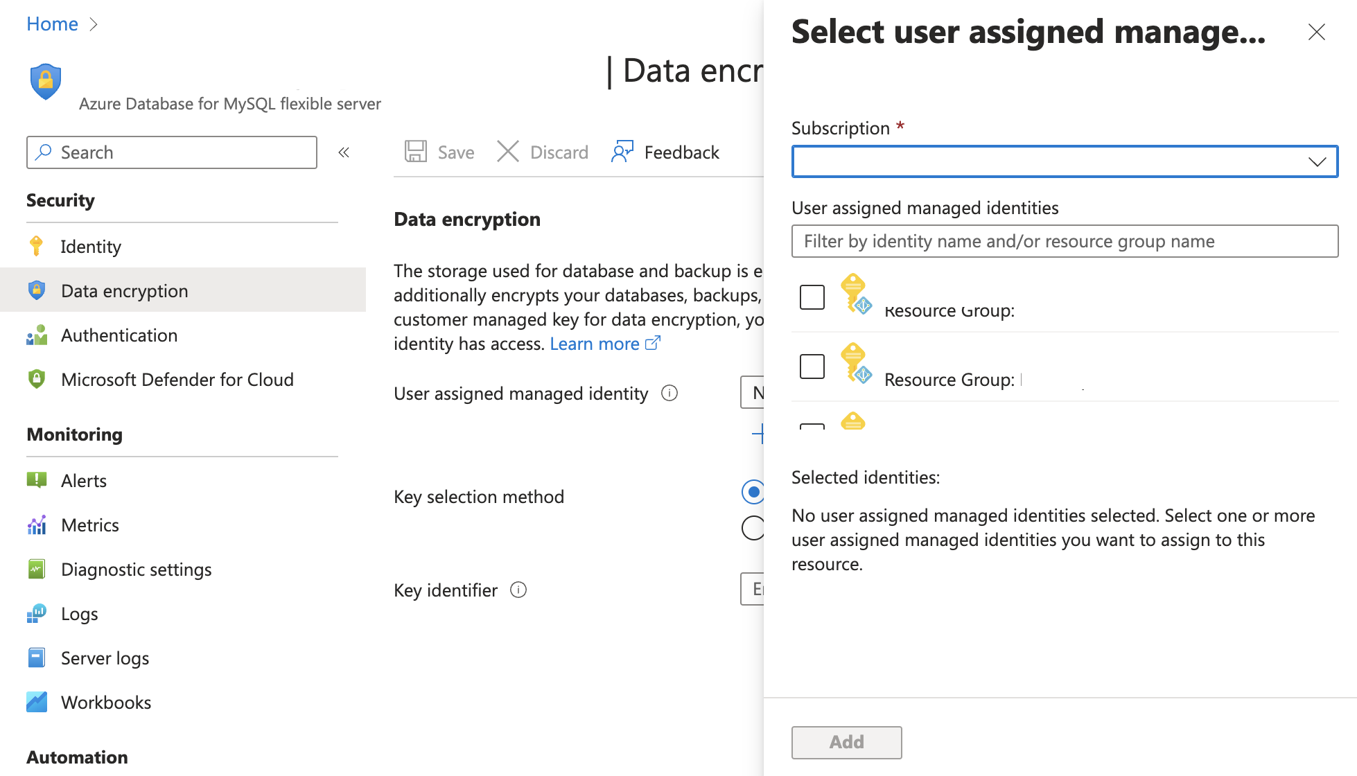 사용자가 할당한 관리 ID를 선택하는 대화 상자의 스크린샷.