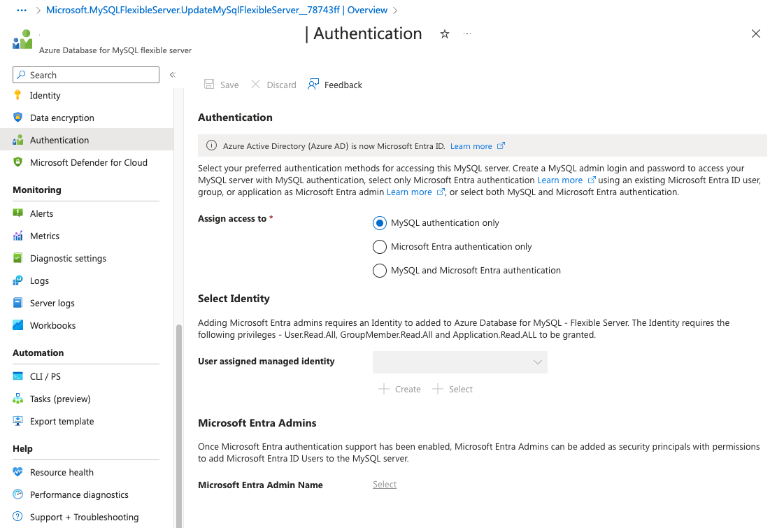 Microsoft Entra ID 구성의 스크린샷.