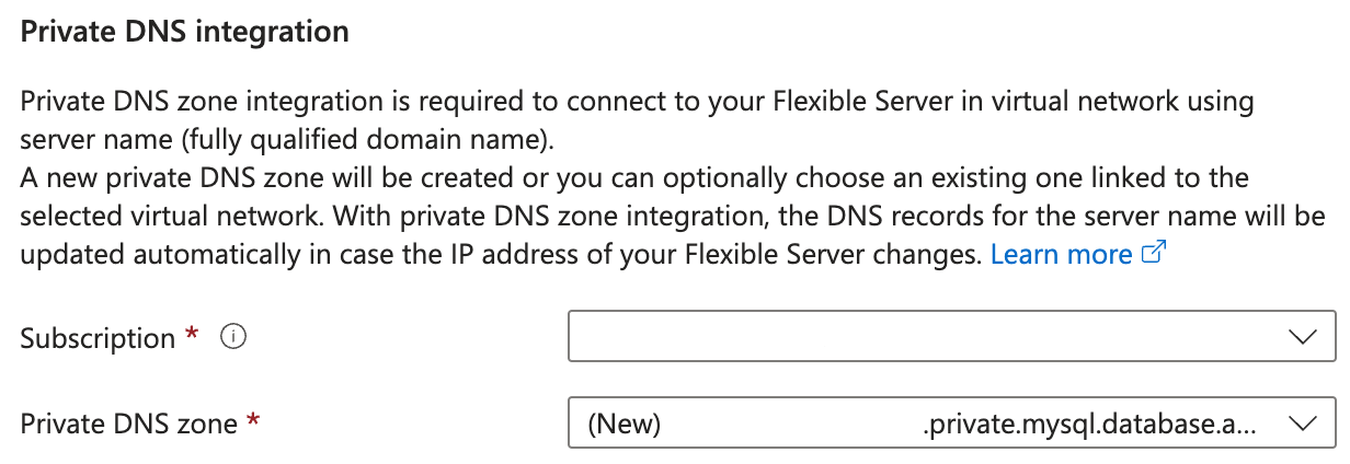 프라이빗 DNS 통합 구성의 스크린샷.