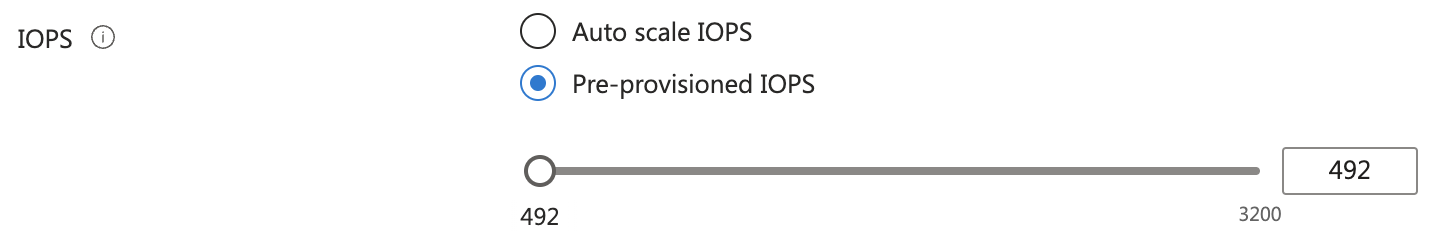 사전 프로비전된 IOPS를 추가하기 위한 설정 패널의 스크린샷.
