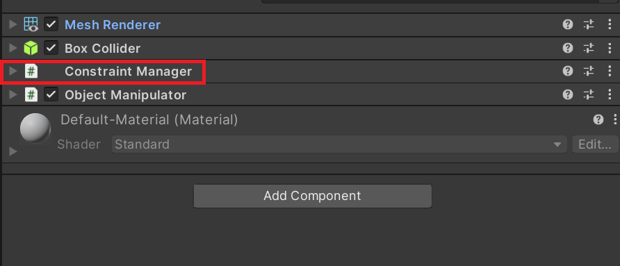 큐브에 추가된 제약 조건 관리자 스크립트의 스크린샷.