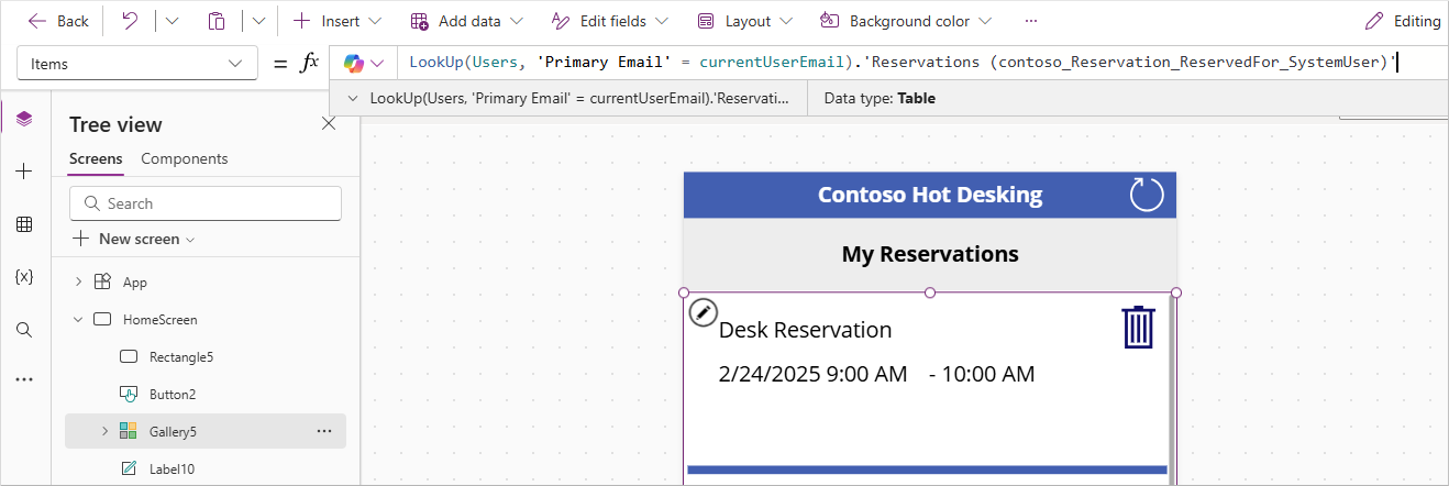 Screenshot of the items formula.