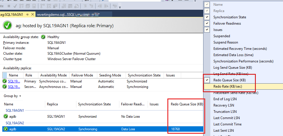 카운터 추가를 보여 주는 스크린샷: 다시 실행 큐 크기(KB) 및 다시 실행 속도(KB/초).