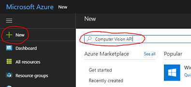 Azure 새 리소스를 만드는 방법을 보여 주는 스크린샷