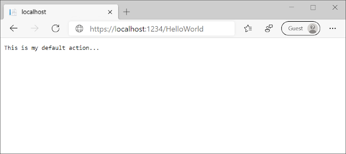 browservenster met een app-antwoord van Dit is mijn standaardactie