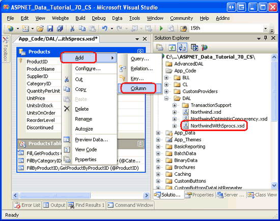 Een nieuwe kolom toevoegen aan de ProductsDataTable
