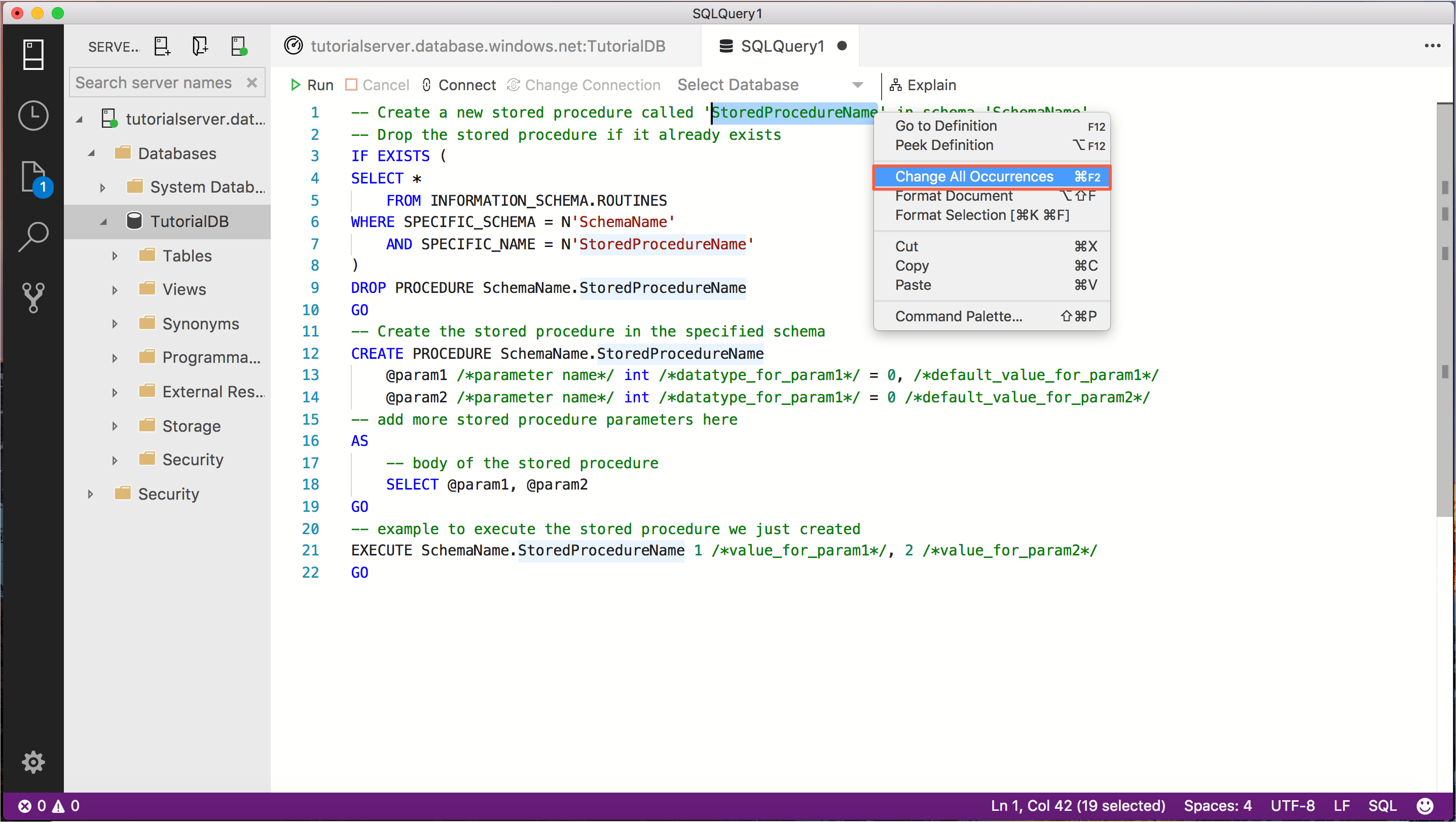 Schermopname van de Query-editor met de optie Alle voorkomens wijzigen onder de aandacht gebracht.