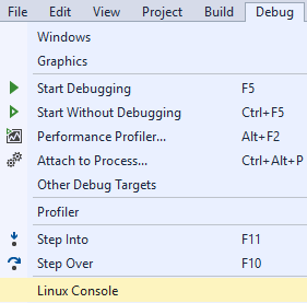 Schermopname van de menuoptie Linux Console.
