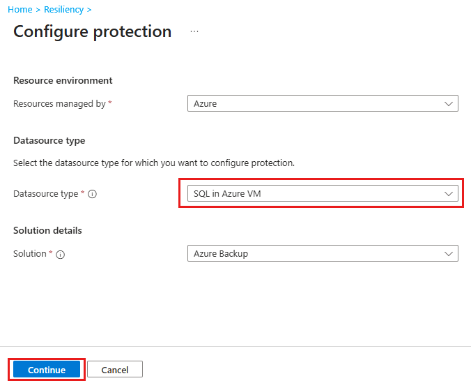 Schermopname die laat zien hoe u EEN SQL-database selecteert als de gegevensbron voor back-up.