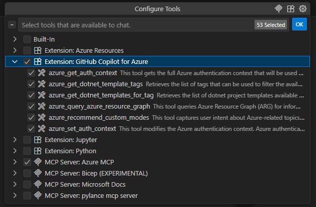 Schermopname van de lijst met hulpprogramma's in Visual Studio Code.