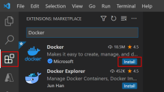 Schermopname die laat zien hoe u de Docker-extensie toevoegt aan VS Code.