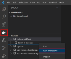 Schermopname die laat zien hoe u de Docker-extensie in VS Code gebruikt om een container uit te voeren vanuit een Docker-installatiekopieën.