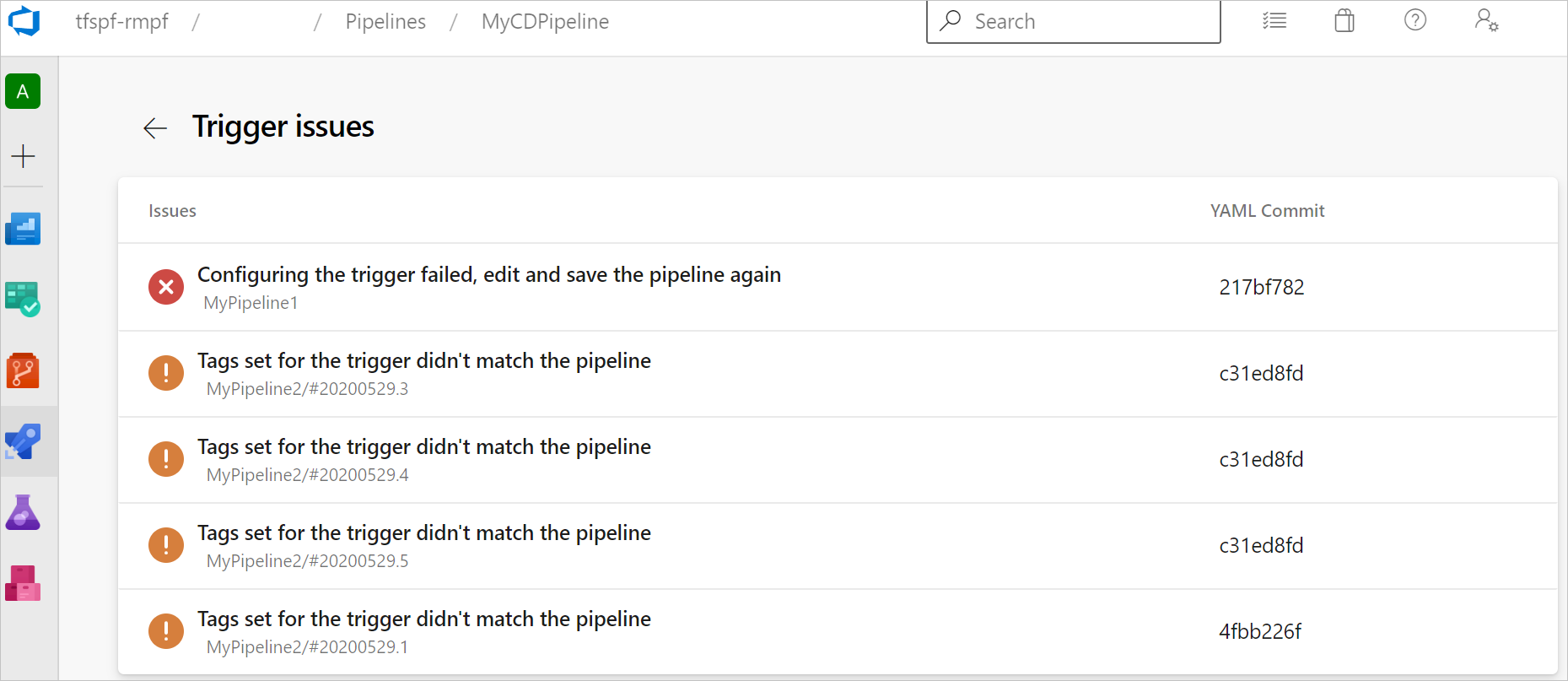 Schermopname die de ondersteunbaarheid van triggerkwesties toont.