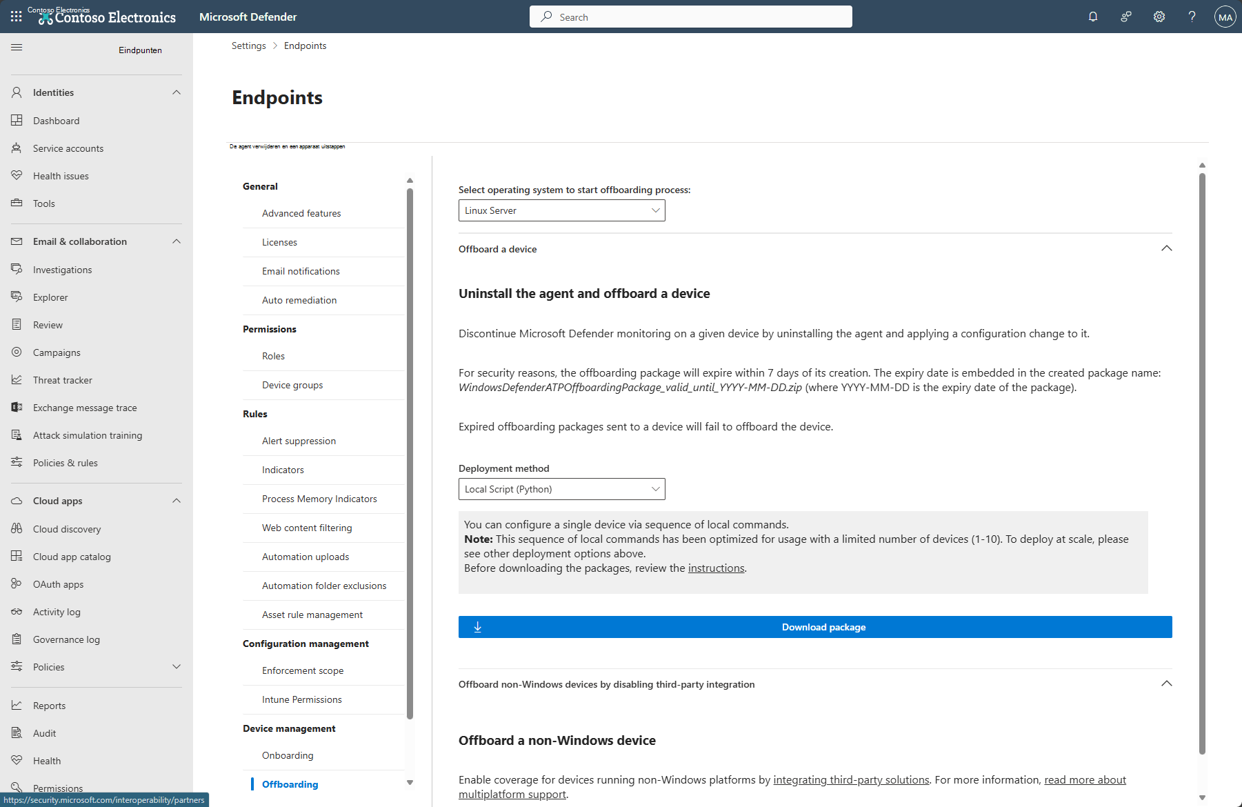 Schermopname van de offboarding-pagina in de Microsoft Defender portal.