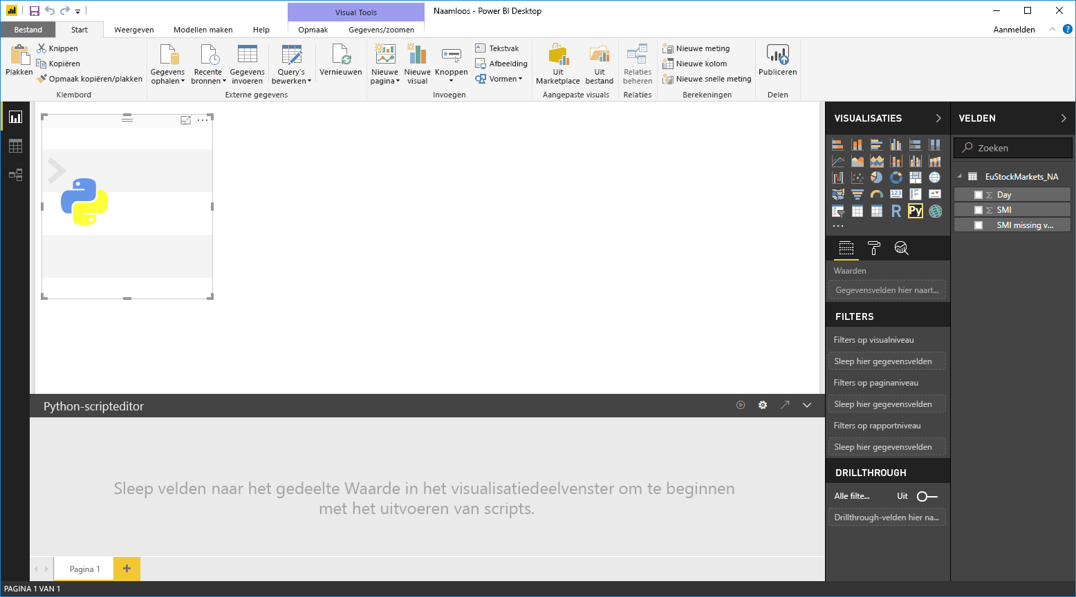Screenshot of the Visualizations pane, showing a blank Python visual.